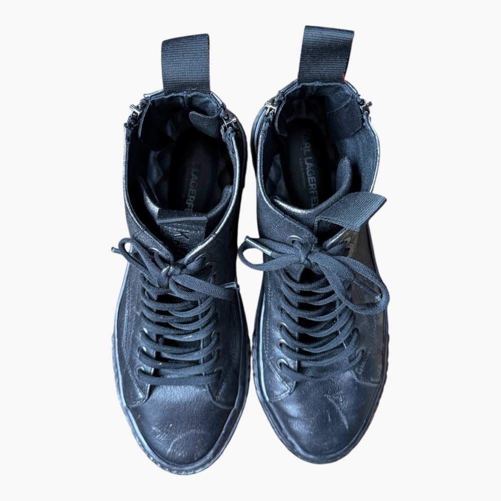 Karl Lagerfeld Men's Metallic Leather Double Back Zip High Top Sneakers Size 9.5 - Picture 8 of 10